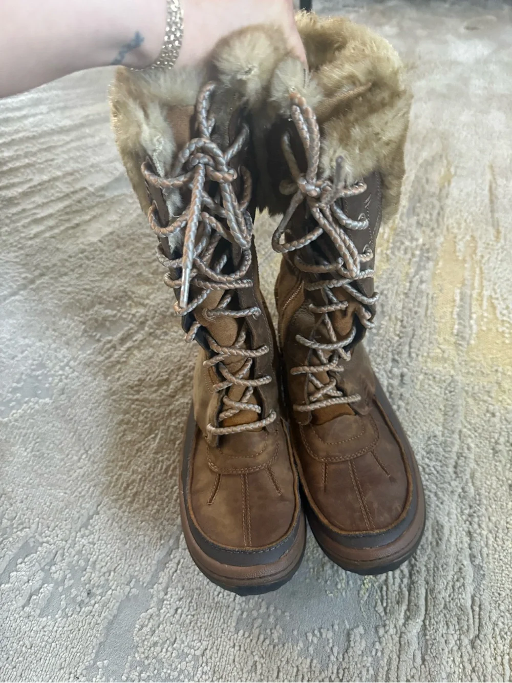Merrell Decora Prelude waterproof winter boots brown leather fur lace up 8